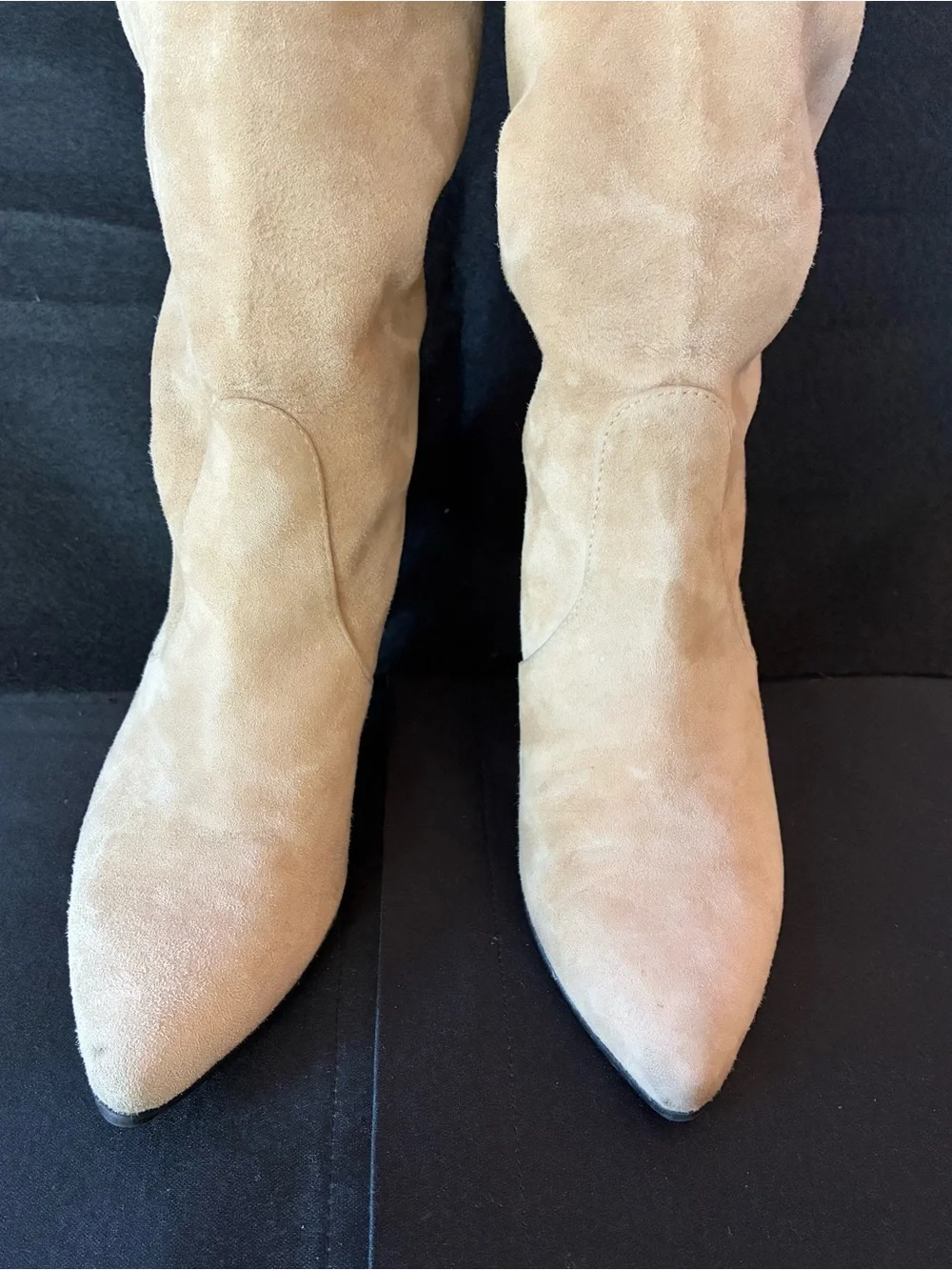 Stuart Weitzman Taupe Suede Over-the-Knee Pointed-Toe Boots